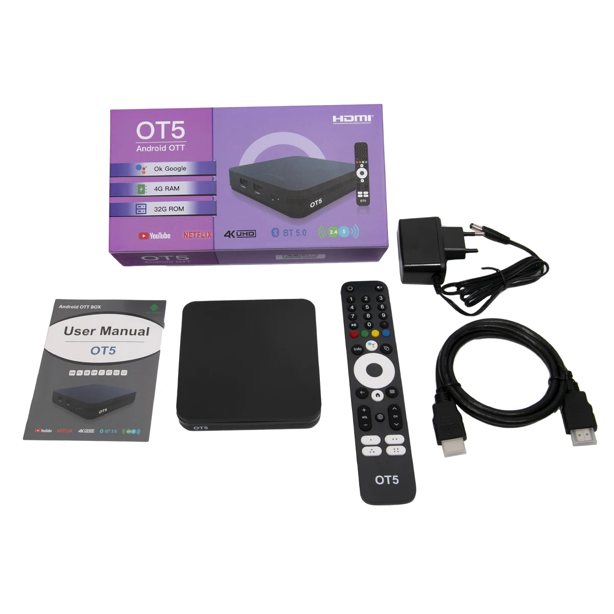 Ostark ot5 4k, compatible with iptv amlogic m3u s905x4, plex 2.4g+5g wifi, av1, usb 3.0, usb 2.0, emmc, h.265 hevc ot5 s905y4 ot3. Shipping from spain.