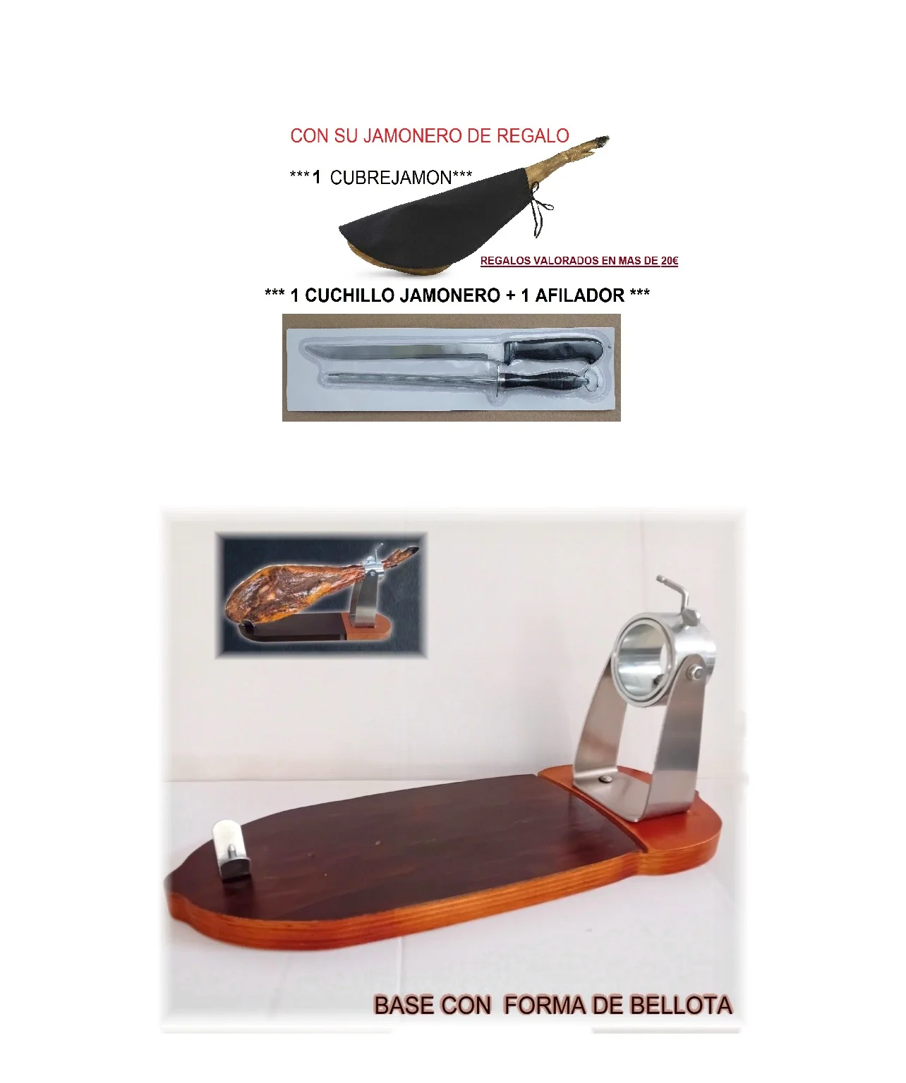 Ham Holder with Acorn Shaped Base, Rotating 360º Design, Includes Cover, Knife, and Sharpener - Premium Kitchen Tool, Made in Spain.