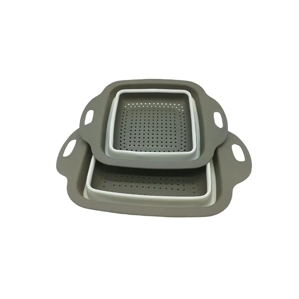 picolar 2 Piezas Coladores de Silicona Plegable, Cesta de Drenaje, Coladores de Alimentos, Coladores de Cocina Plegable con Asa para Escurrir Frutas y Verduras Pasta -