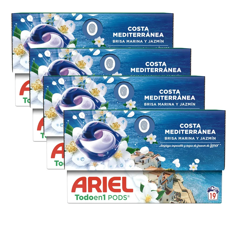Pack De Ariel Todo en 1 PODS Brisa Marina Y Jazmín, Detergente Líquido En Cápsulas, 19 Lavados o 38 Lavados o 57 Lavados o 76 Lavados