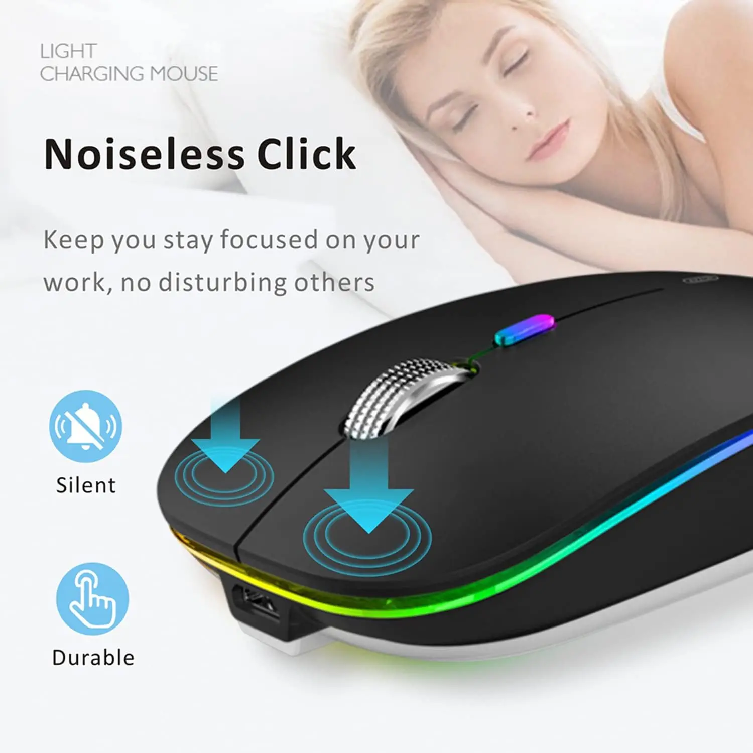 IPSDI Wireless Mouse for portable, ergonomic and silent, rechargeable, USB 2.4G with Nano receiver, 3 levels adjustable dpi, Ultra thin