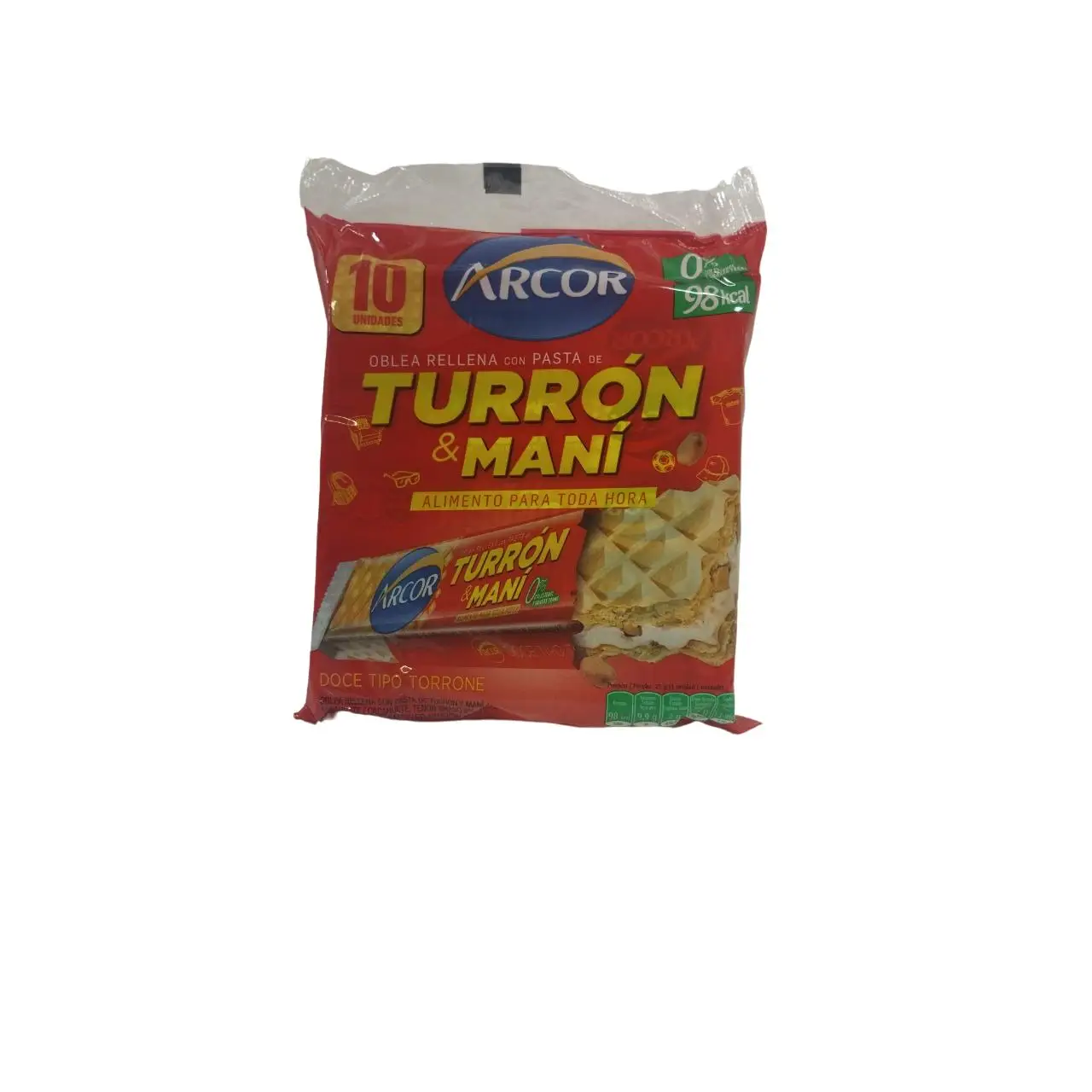 ARCOR OBLEA DE TURRON & MANI - RELLENA DE TURRON Y MANI -10 unidades x 25g - 250g