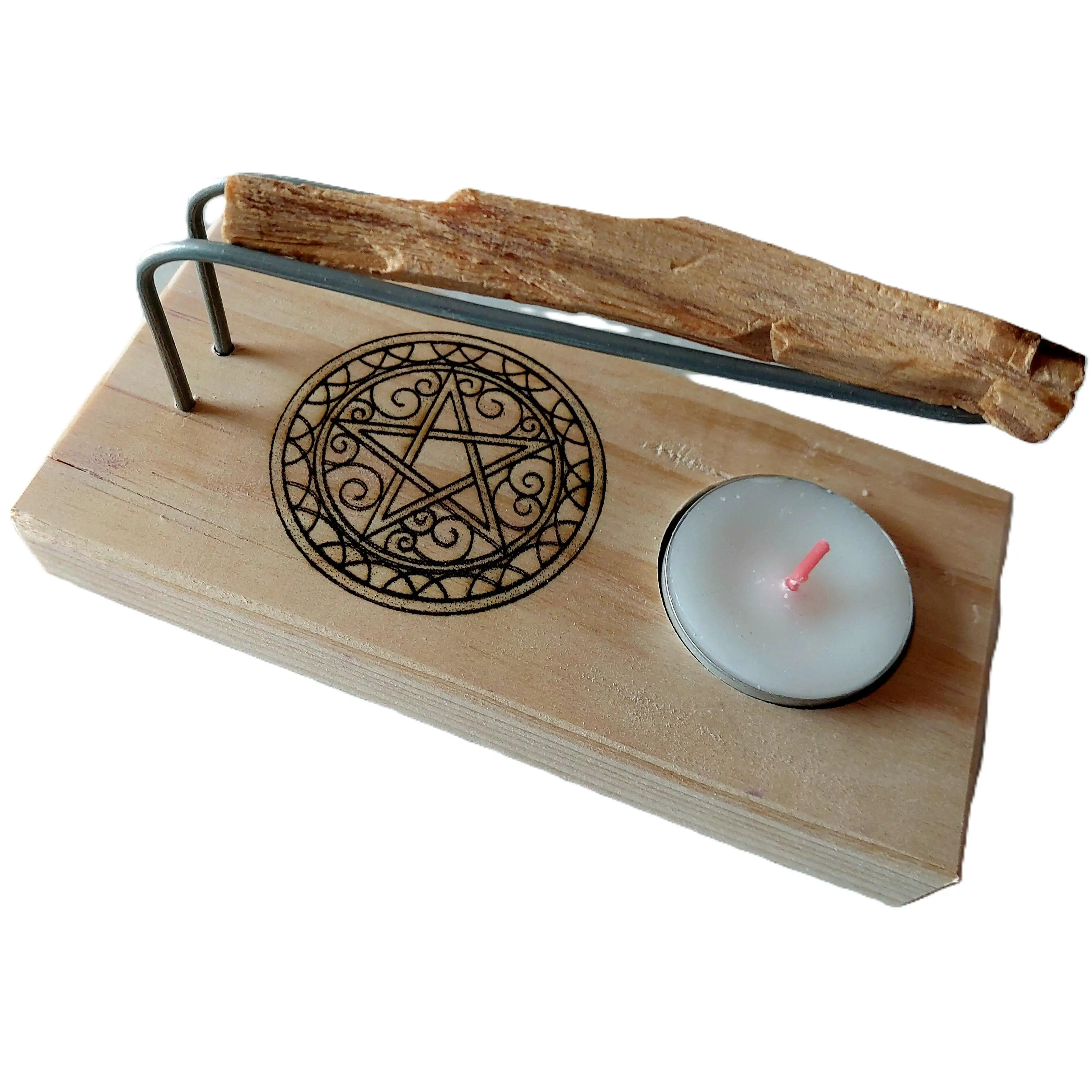 Quemador de Palo Santo Artesanal con Vela de Té y Accesorios - YA-DECOREGALOS para Aromaterapia y Armonización de Espacios