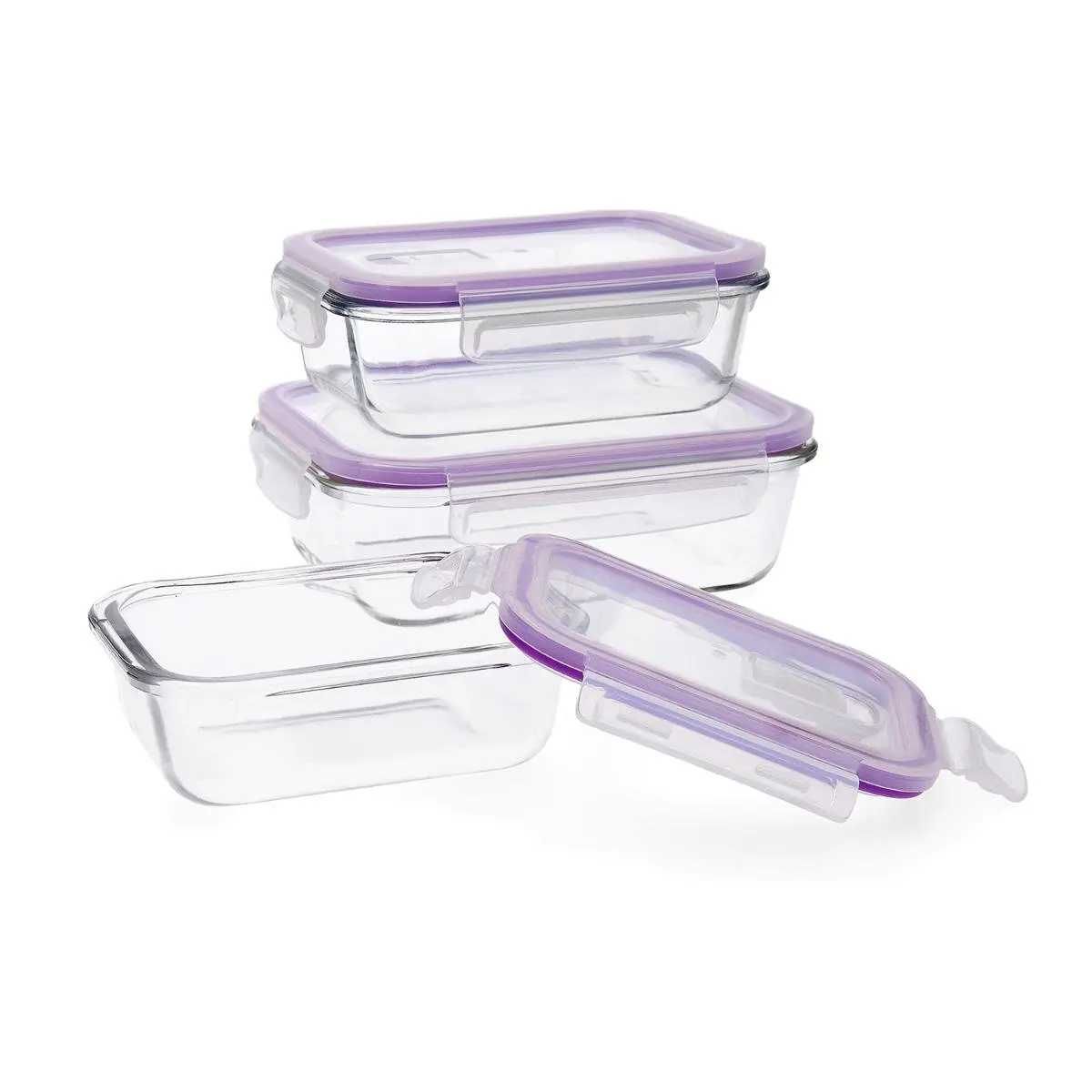 QUID FROST Set 3 airtight glass containers SET 3 pieces 37CL - 64CL - 104CL clear matte lid 4 100% hermetic closures with recyclable valve, double wall, eco-friendly, scratch-resistant, Biodegradable, riveted handle, seamless, N