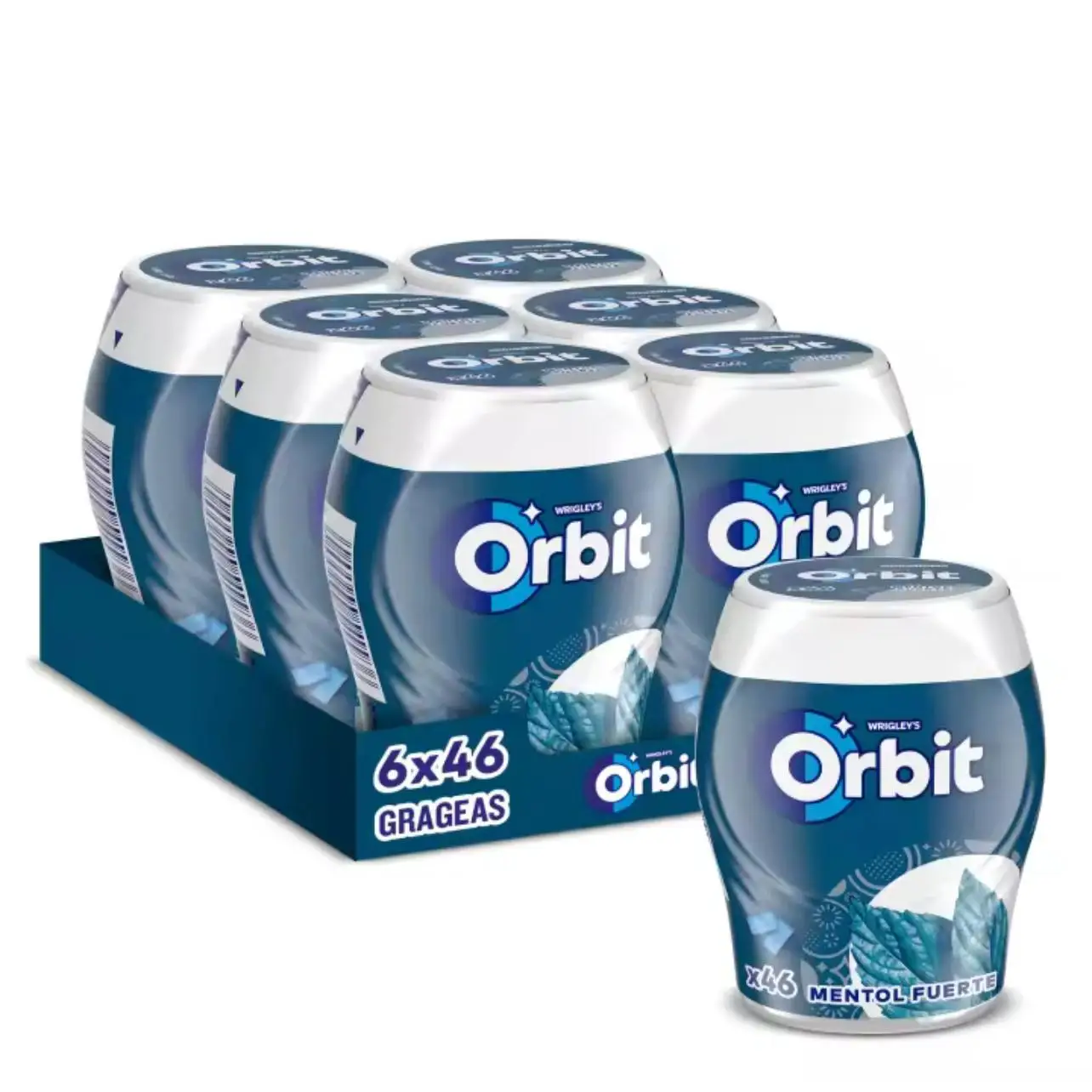 Orbit Botes Chicles Sin Azúcar de Menta Fuerte en grageas, 6 x 46 uds