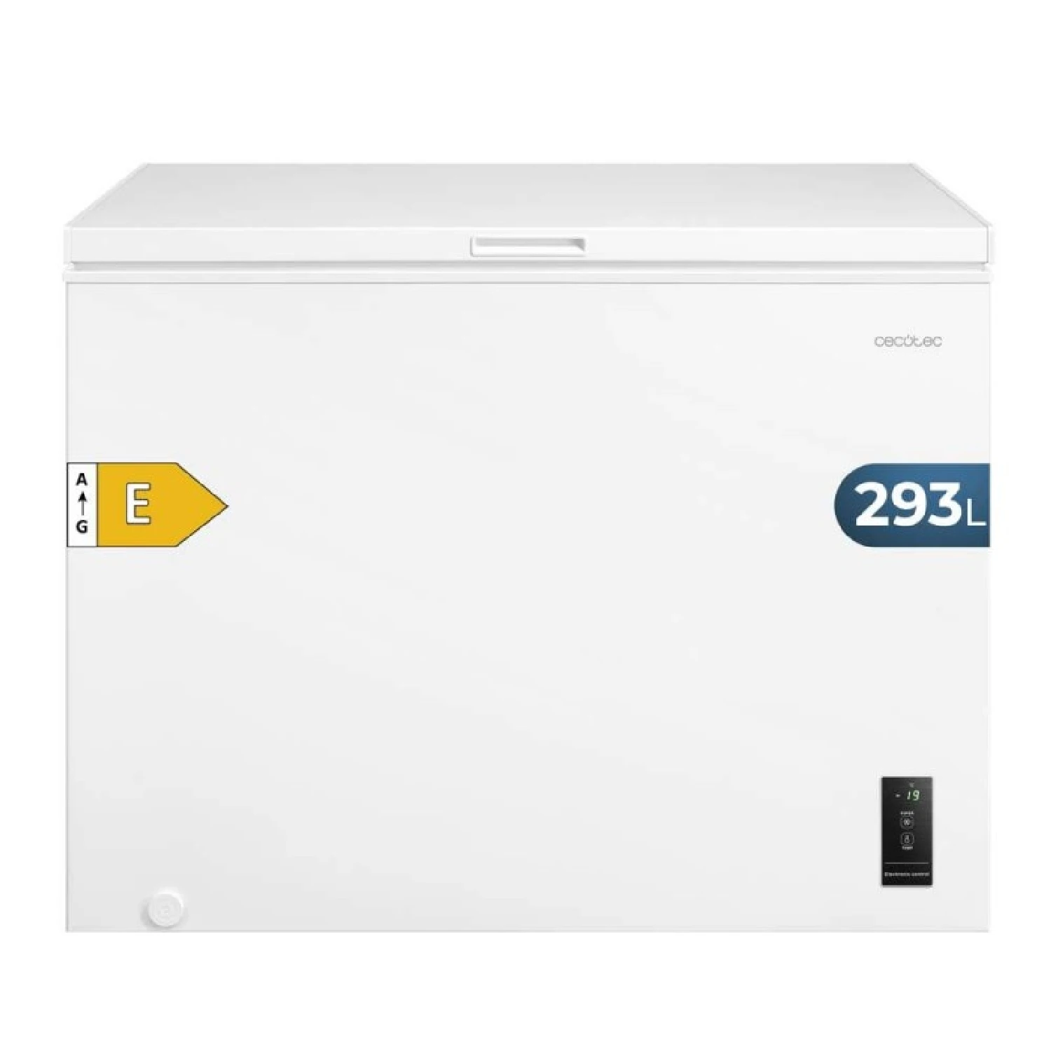 Cecotec Congelador Horizontal 293L Bolero CoolMarket Chest 293P White E. Cesta con Asas, Control Electrónico LED, UltraContact D-Cool, Dual Function, Puerta ZeroG (80º-30º), Fast Freezing, Compacto