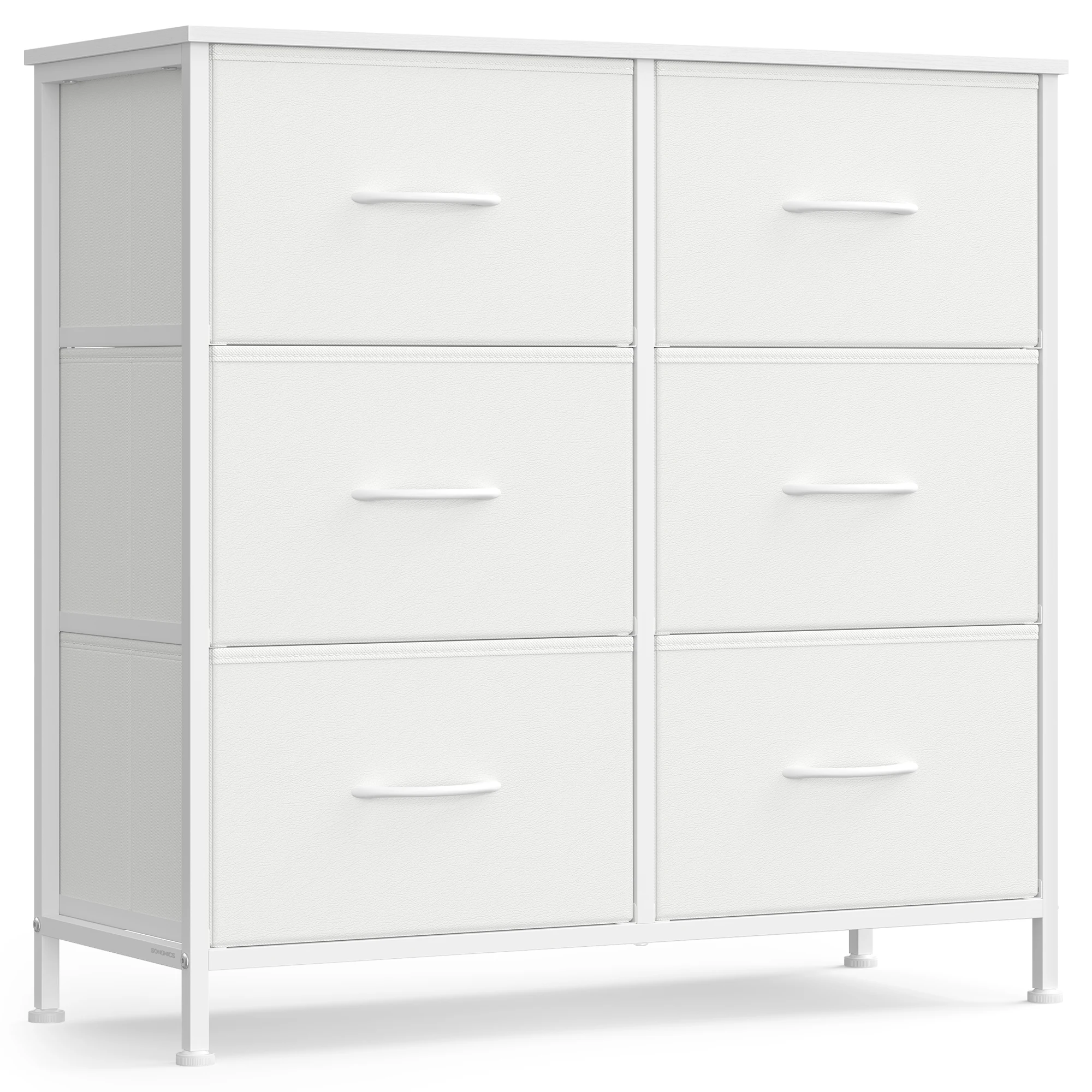 SONGMICS Cassettiera, 6 Cassetti in Tessuto, Acciaio, MDF, Tessuto Non Tessuto, per Camera da Letto, Guardaroba, Ingresso, Soggiorno, Bianco Nuvola e Bianco Neve