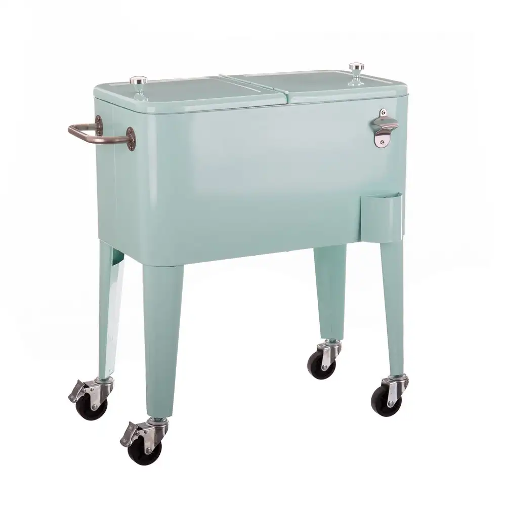 Nevera Carrito Vintaje para Barbacoa. Verde, 56 litros de capacidad, de Acero con epoxi Anticorrosión. Carrito de bebidas auxiliar isotermo. Para Exterior, Jardín, Terraza. Fresh Lolahome