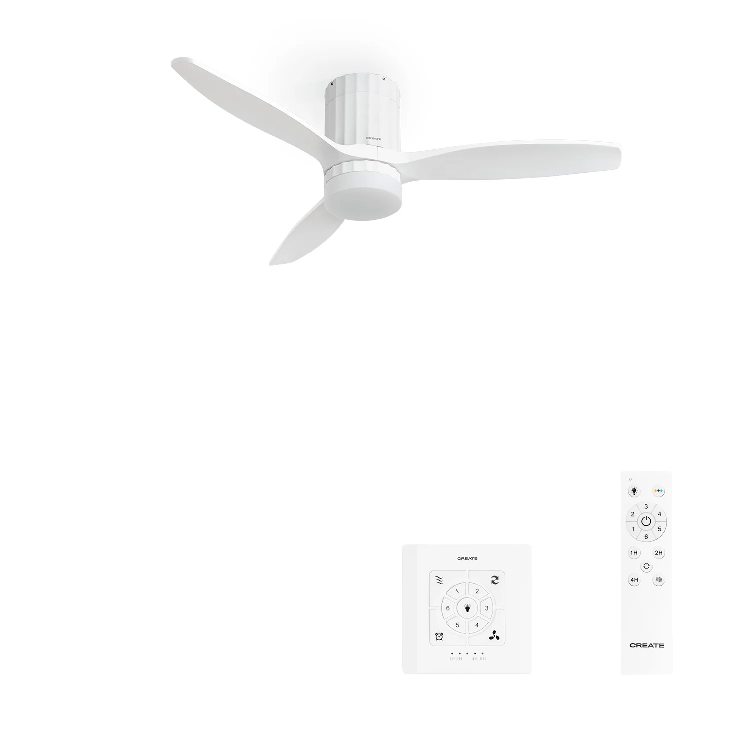 Create - 40w silent ceiling fan ø132 cm 100% wood, 6 speeds, summer/winter function, white motor, vertical lines - wind calm line