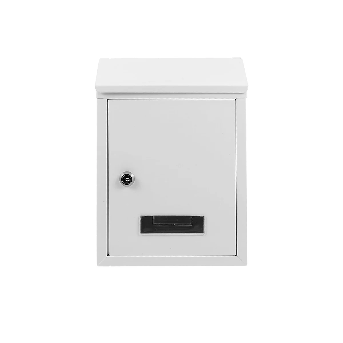 Compact steel vertical wall mailbox with lock - large opening - includes screws (white/black)