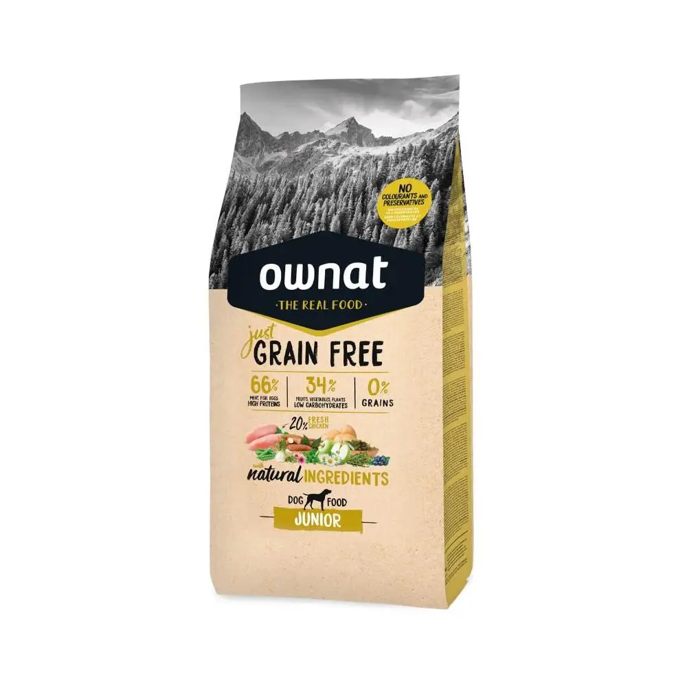 Ownat Just Grain free Junior cachorros, alto en carnes, sin cereales, mejor calidad precio