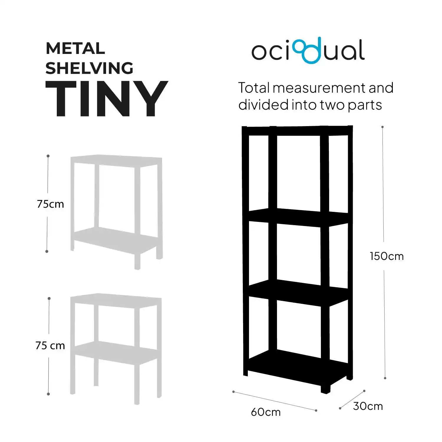 OioDual Metal Shelf Tiny Green Shelf for Home Storage Rack Storage Rack, Furniture, Office, Divisible Storage Shelves, Screwless, 240kg, 4 shelves MDF, 150x60x30cm