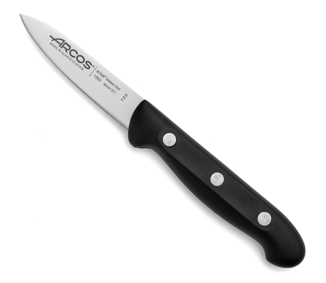 Arcos maitre series - 3-piece kitchen knife set (browser + kitchen + chef) - nitrum stainless steel blade - black polypropylene handle