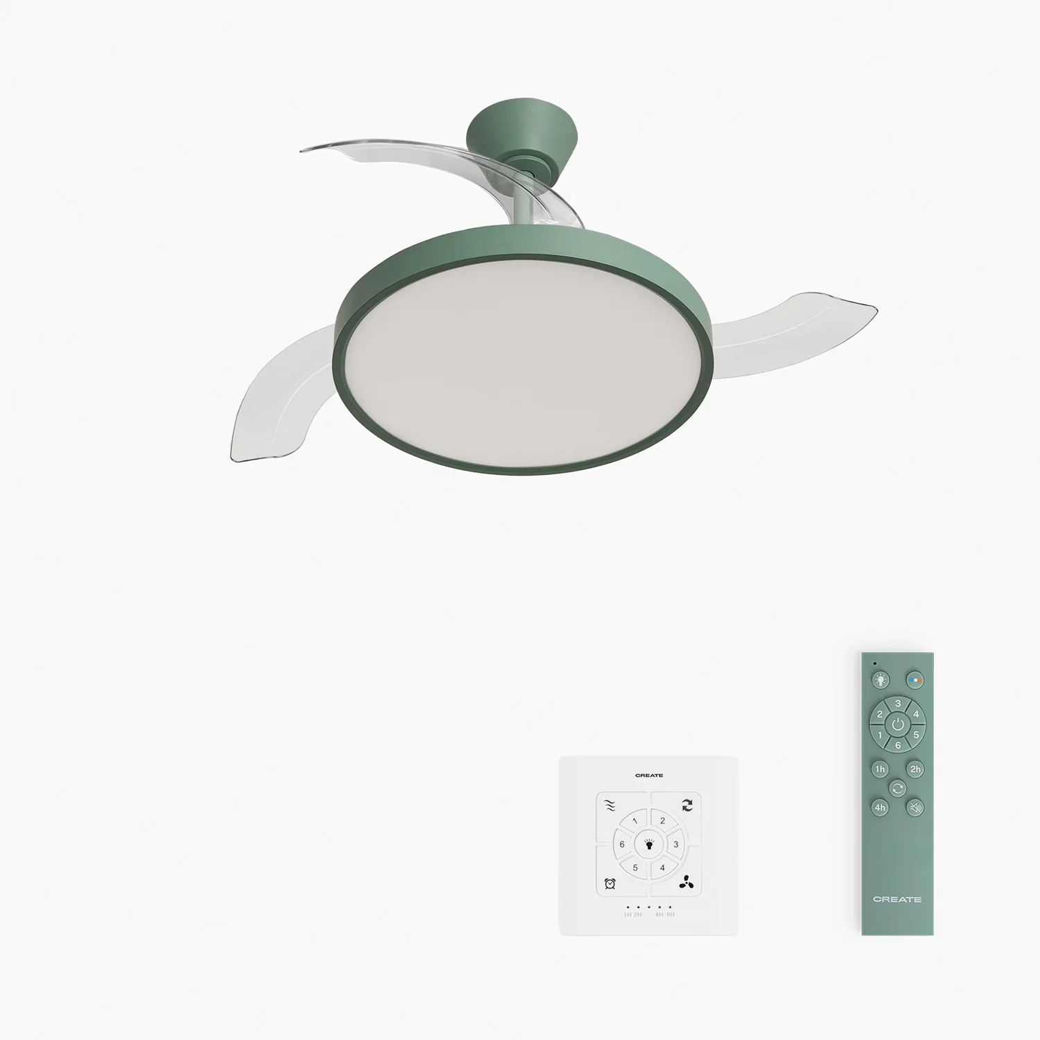 Create - 40w silent retractable blade ceiling fan with led light, with light, size ø91cm or ø108 cm - wind clear studio