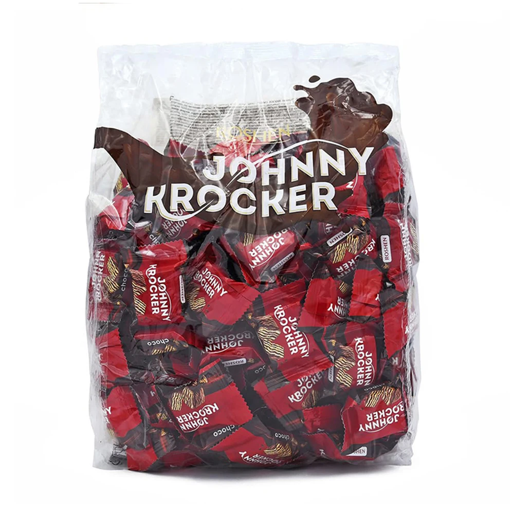 Deliex - Bolsa Roshen Johnny Krocker 1 kilo. Obleas cubiertas de chocolate, rellenas de crema de cacao o crema de leche.
