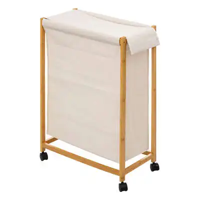 Factory Cuadros - Cesto para la Colada de Bambú con Ruedas 52 L - Dimensiones 55x28x80 Cm