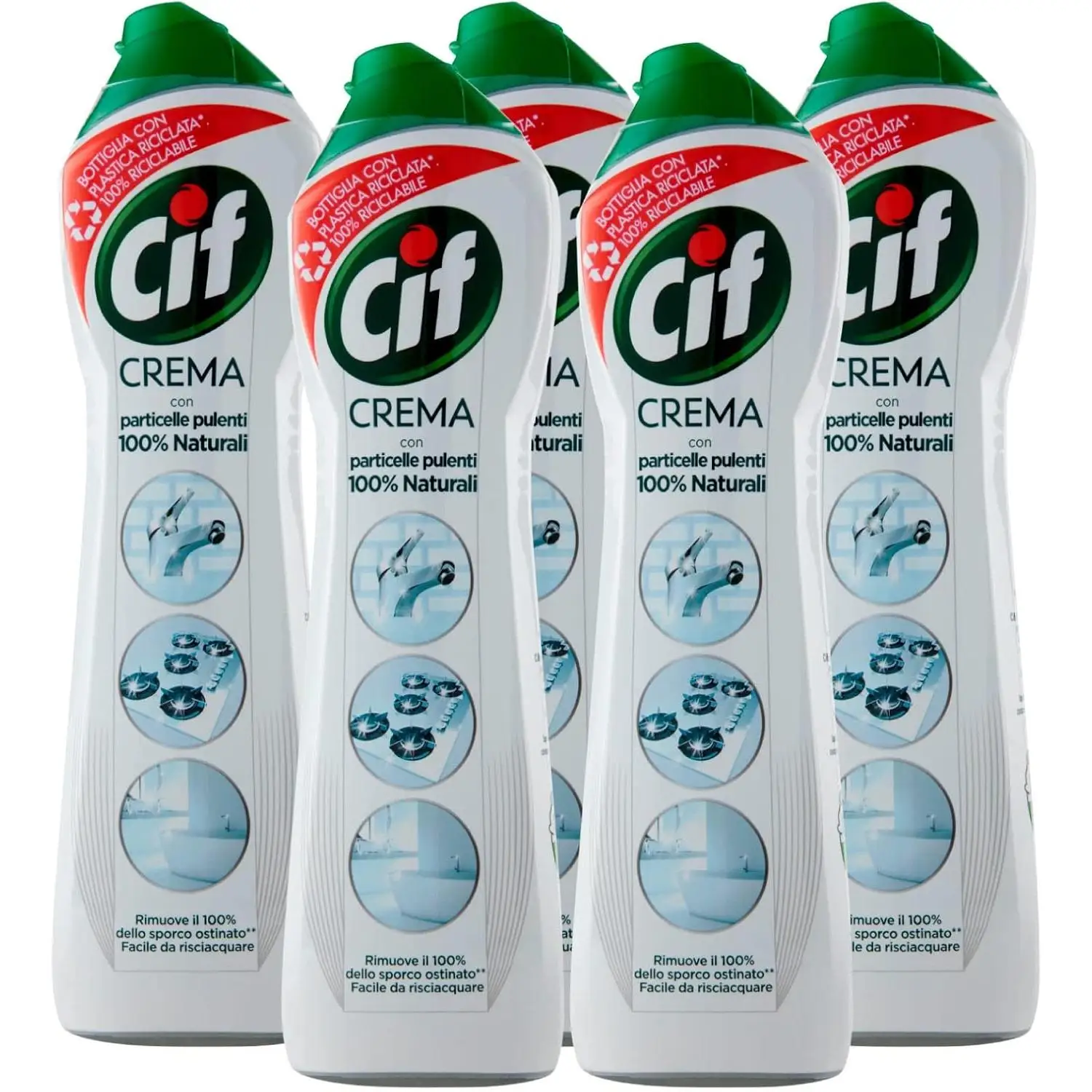 Cif - Limpiador en Crema Multiusos - Pack 5 Unidades de 750 ml - Con partículas limpiadoras 100% naturales – Limpiador de superficies multiusos CIF