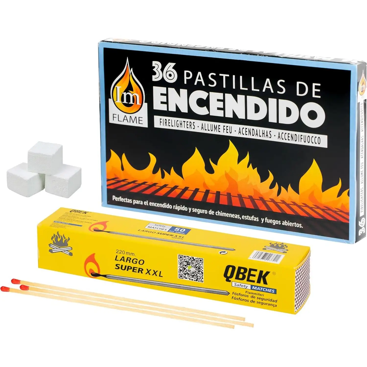C.A | Pastillas de Encendido para Chimenea 🔥 | Pack con Fósforos | Encendido Rápido y Fácil | Ideal para Barbacoa, Carbón y Horno de Leña