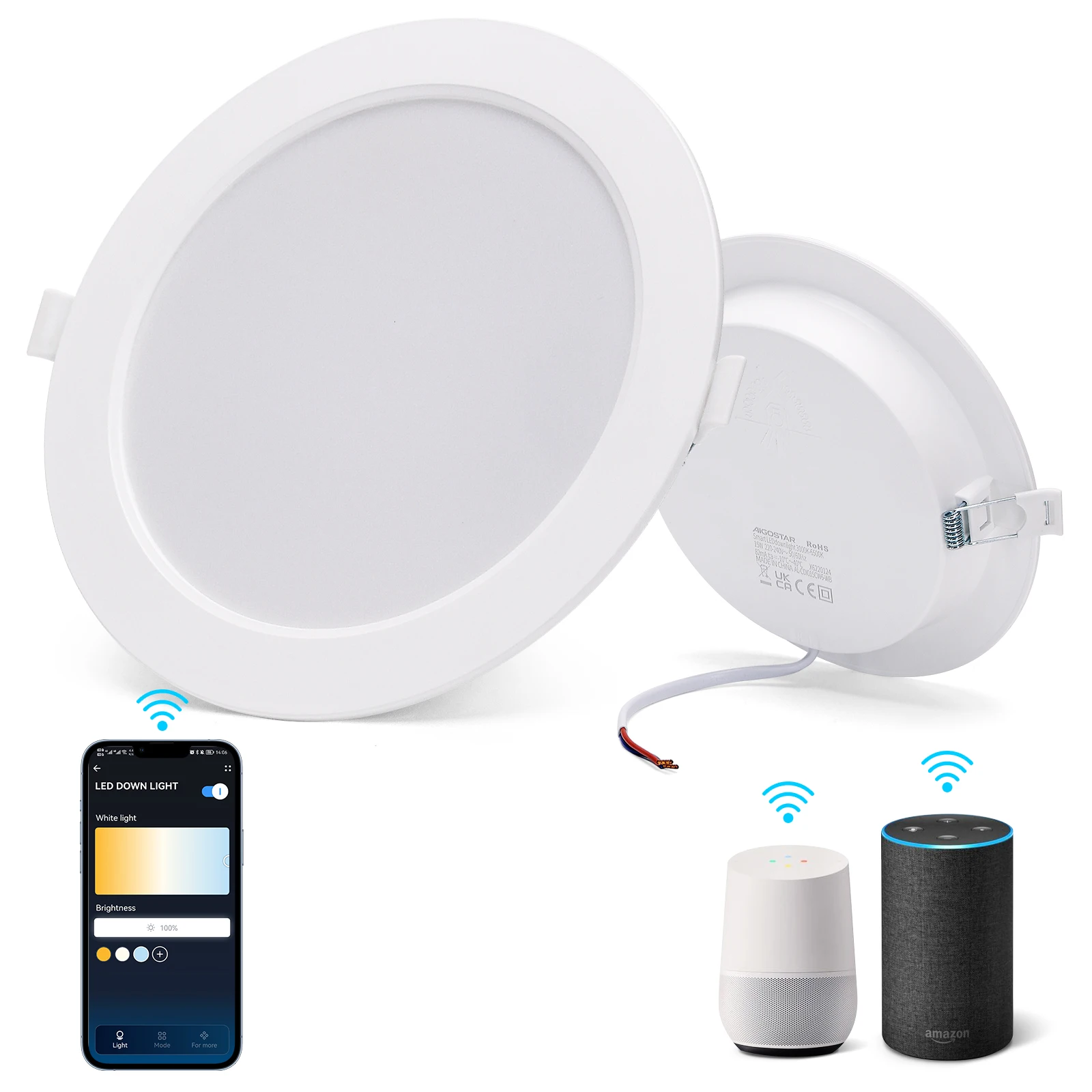 Aigostar 15 W inteligente Downlight LED, 2 Pack Luces para Alexa de  1430 LM Wi-Fi,  Focos LED empotrada compatible con Alexa y Google Home, Regulable de luz cálida a blanca 3000-6500K, Φ145-155 mm