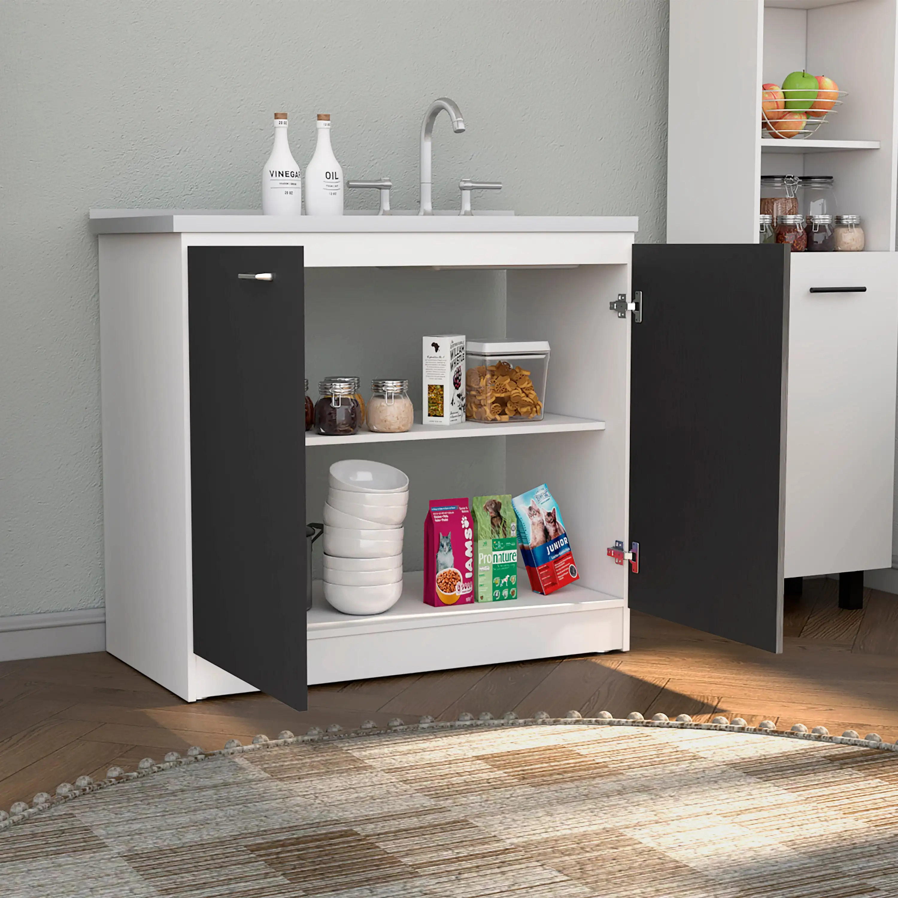 TUHOME Nápoles Kitchen Cabinet with Sink, White/Duna Wood Manufactured Kitchen-Floor Furniture