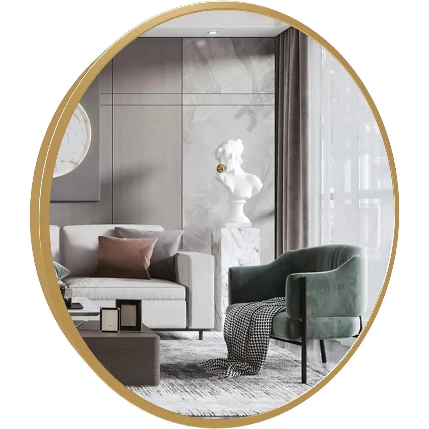 Marctani Espejo Redondo de Pared Decorativo – Marco Metálico Negro/Dorado – Para Baño, Recibidor y Salón – Estilo Moderno (50/60/70/80/100/120 cm)