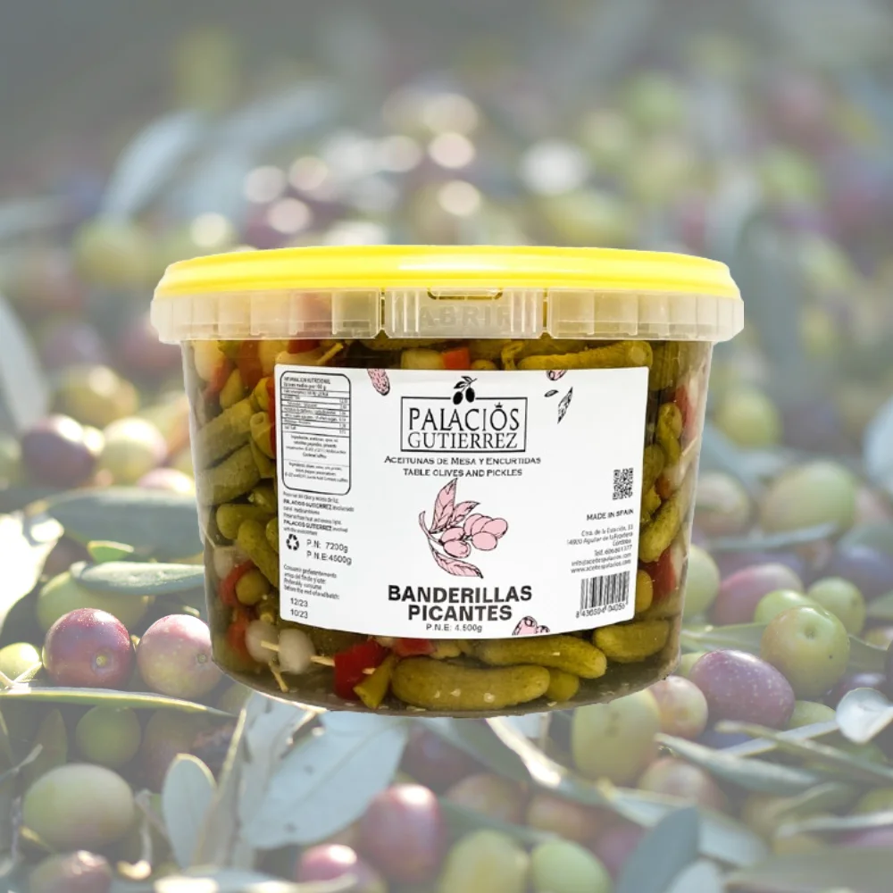 Olives spicy flags | Plastic jar 4500 grams | Palaces GUTIERREZ