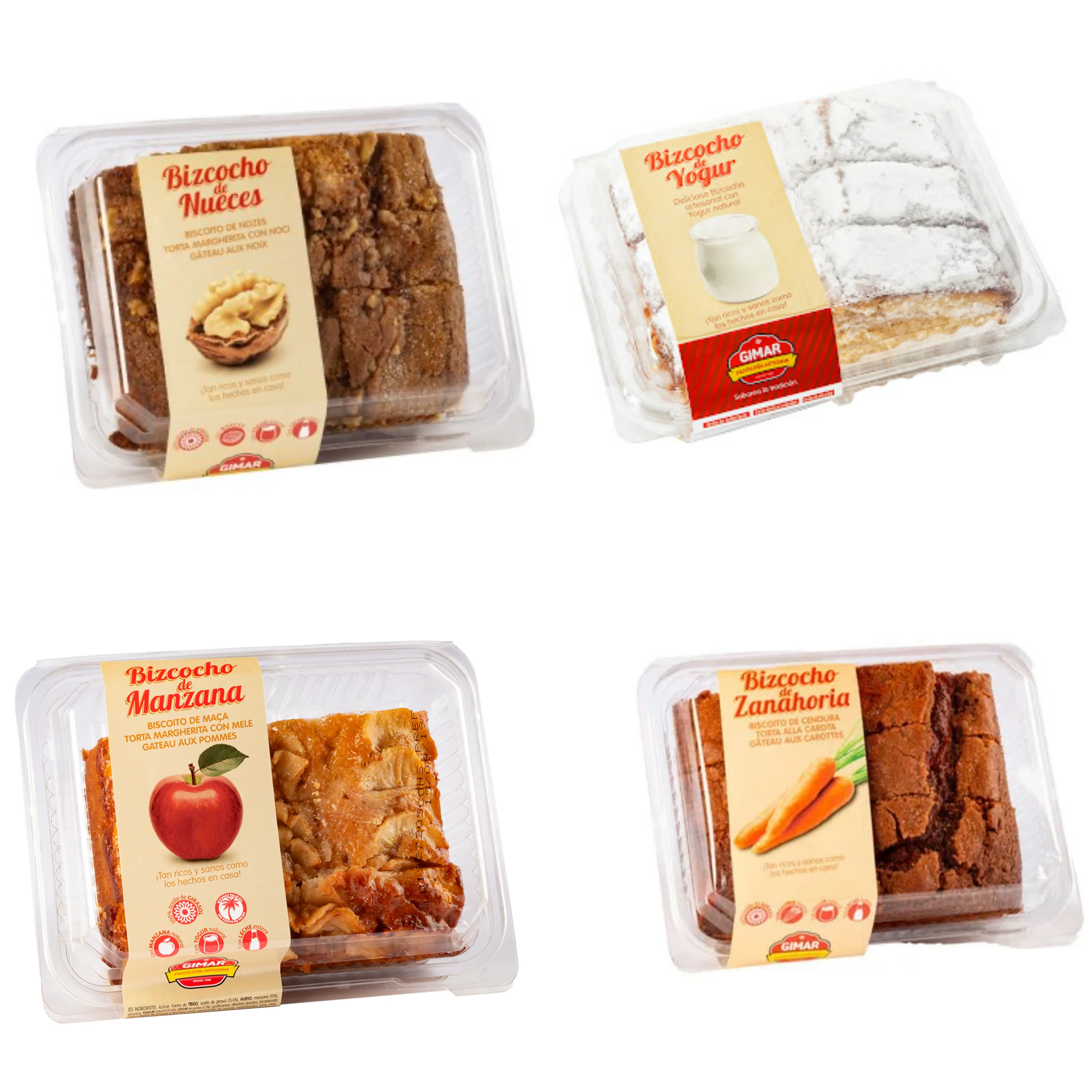 Bizcochos Artesanos Gimar - Pack 4 Bizcochos. Nueces - Manzana - Zanahoria - Yogurt - Pack 4 Bizcochos GIMAR
