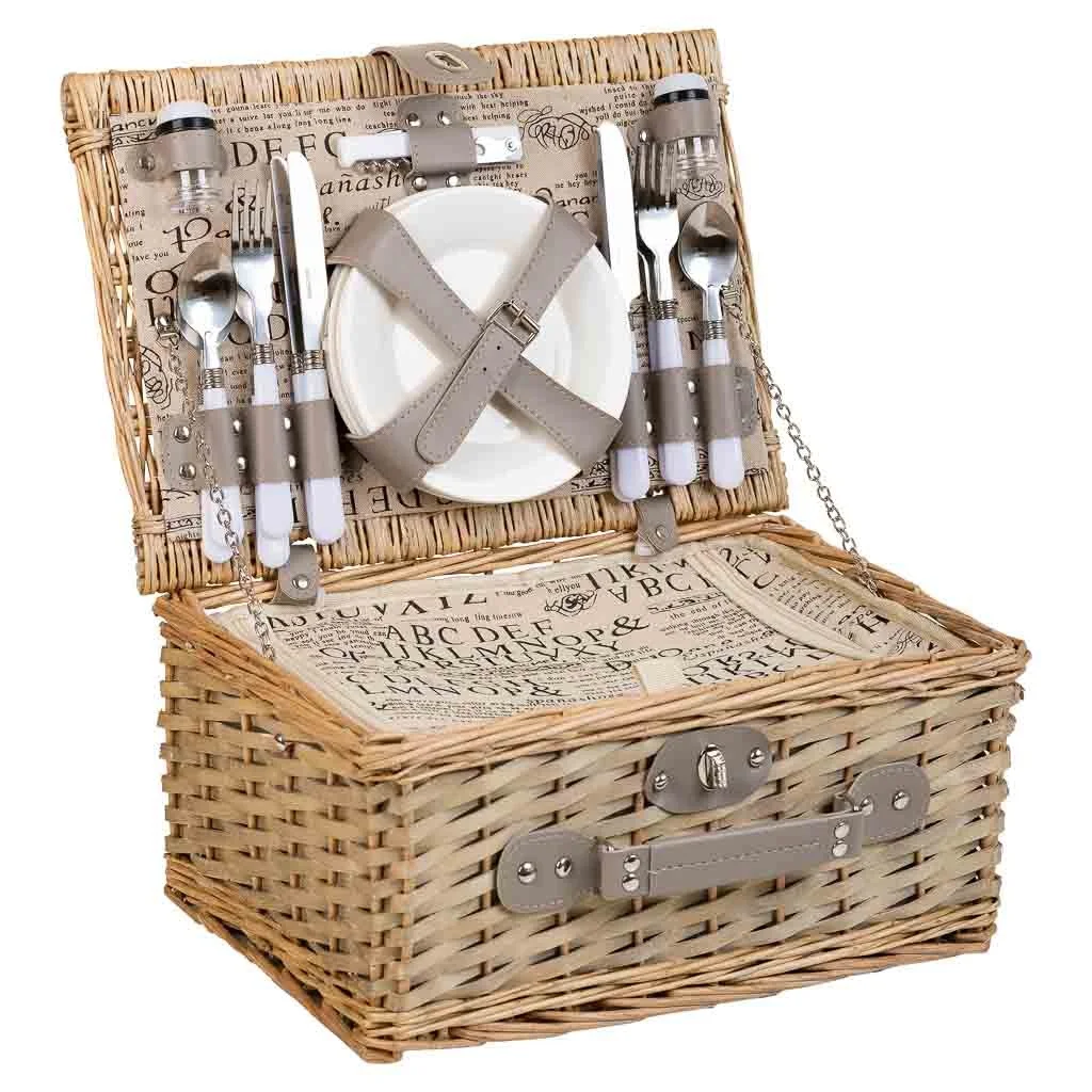 Wonderlust Deco - Cesta de picnic marrón y gris 40x28x19 Marrón 40x28x19h cm
