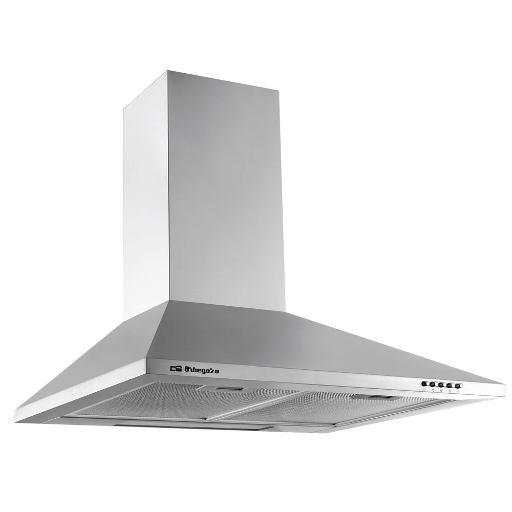 Campana decorativa acabado inox Orbegozo 60 cm DS 59160 IN, 3 niveles de potencia, 1 bombilla LED, 2 filtros aluminio desmontables, extracción 314,6 m3/h, clase energética B, chimenea ajustable, 65 W