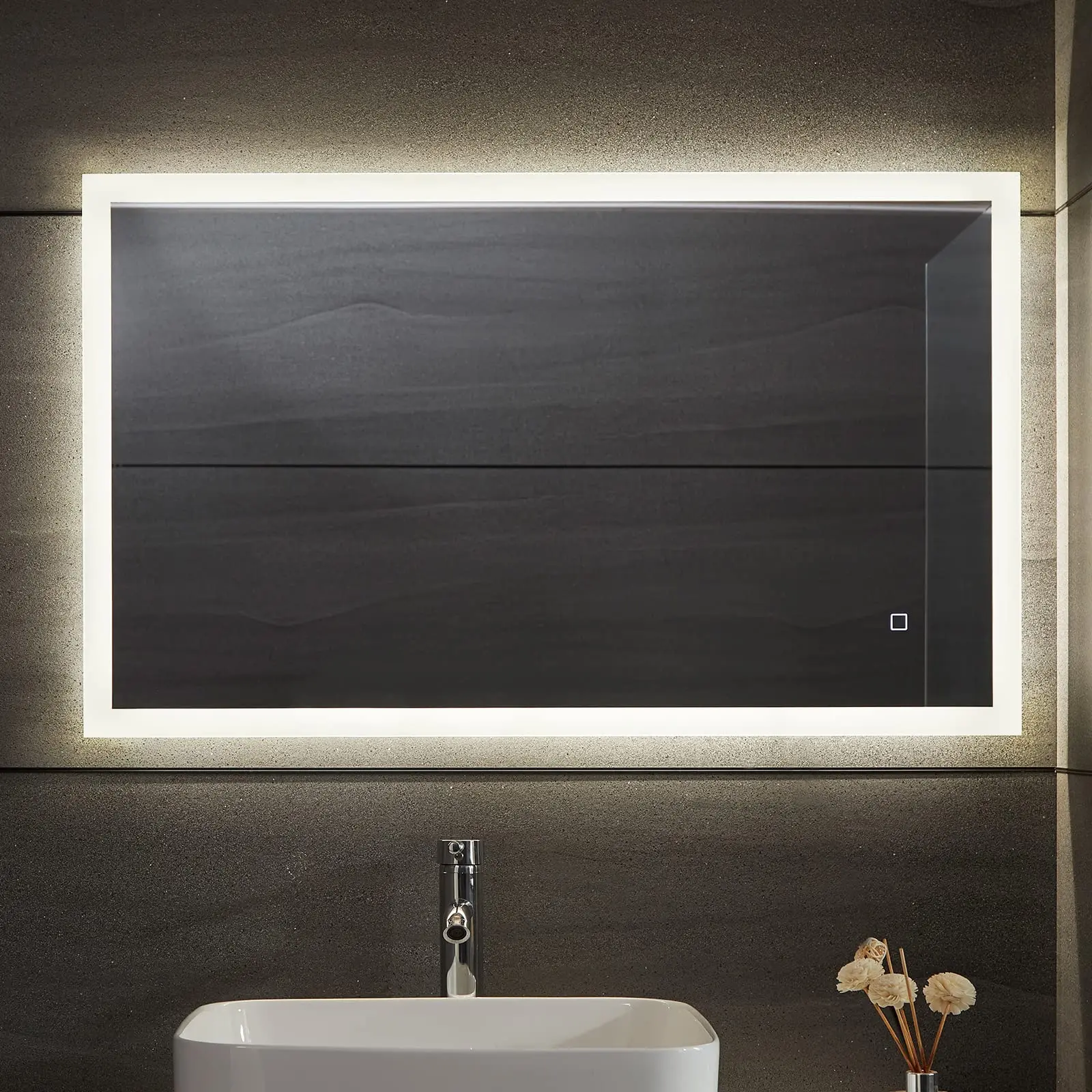 LED mirror for bathroom vertical or horizontal orientation, anti-fog, dimmable, energy saving, 3000-7000K, wall mirror bathroom with light, Aquamarin