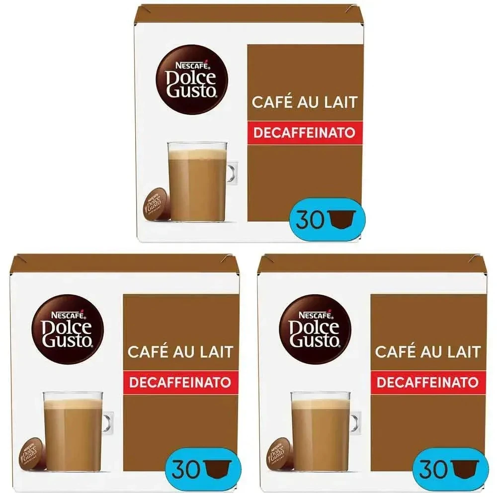Pack de 90 Cápsulas Dolce Gusto Café con Leche Descafeinado – Formato Ahorro 3 Cajas de 30, Ideal para Hogar y Oficina, Compatible con Máquinas Dolce Gusto