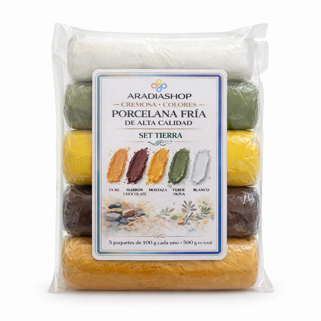 Porcelana Fría Cremosa 500g Set Tierra 5 Colores Naturales Ocre Marrón Chocolate Mostaza Verde Oliva Blanco Arcilla para Modelar Flexible Secado al Aire DIY Manualidades Artesanía