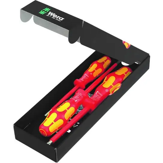 Wera - Juego de 3 destornilladores aislados Kraftform VDE 1000V con punta Lasertip, mango ergonómico multicomponente y sistema Take it easy para electricistas y mantenimiento industrial