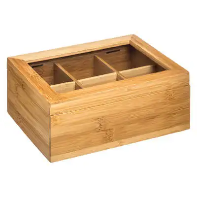 Factory Cuadros - Caja de Té de Bambú con 6 Compartimentos - Organización Eficiente