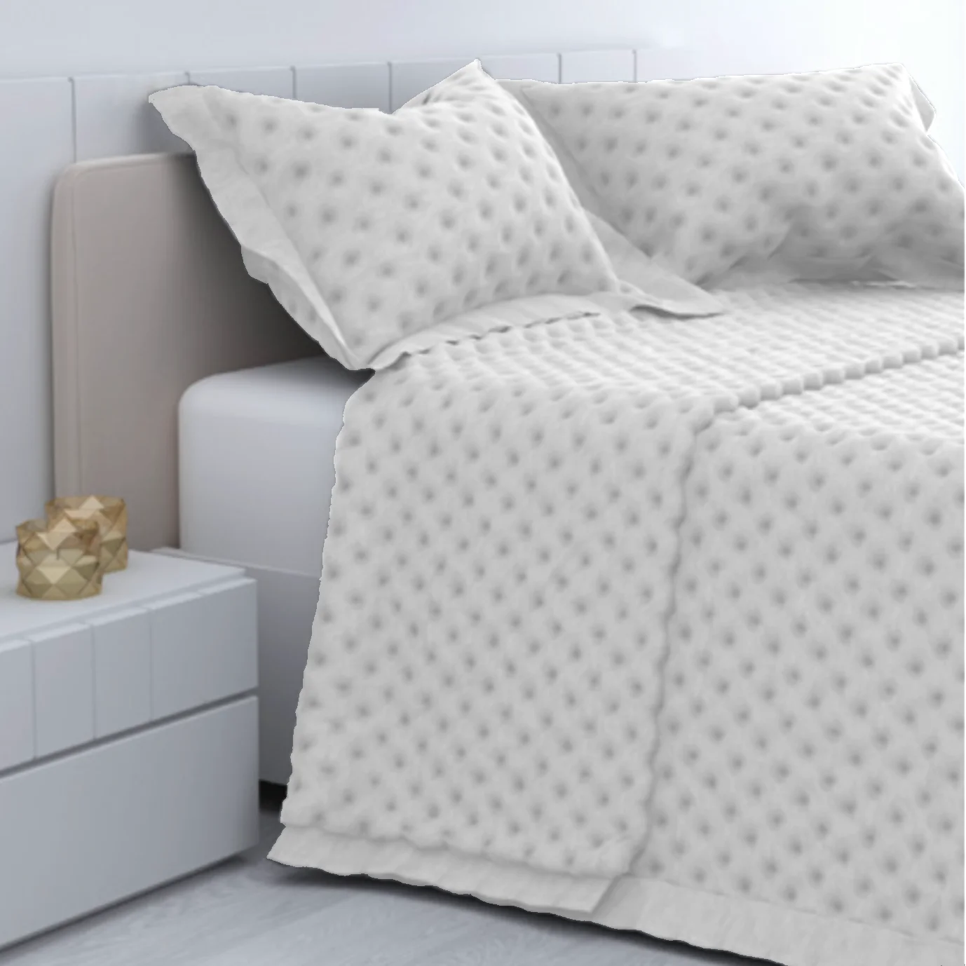 Colcha HMS Bouti Isabella Blanca con Volante y Cojines - Cama 90, 105, 135/140, 150/160 y 180 -