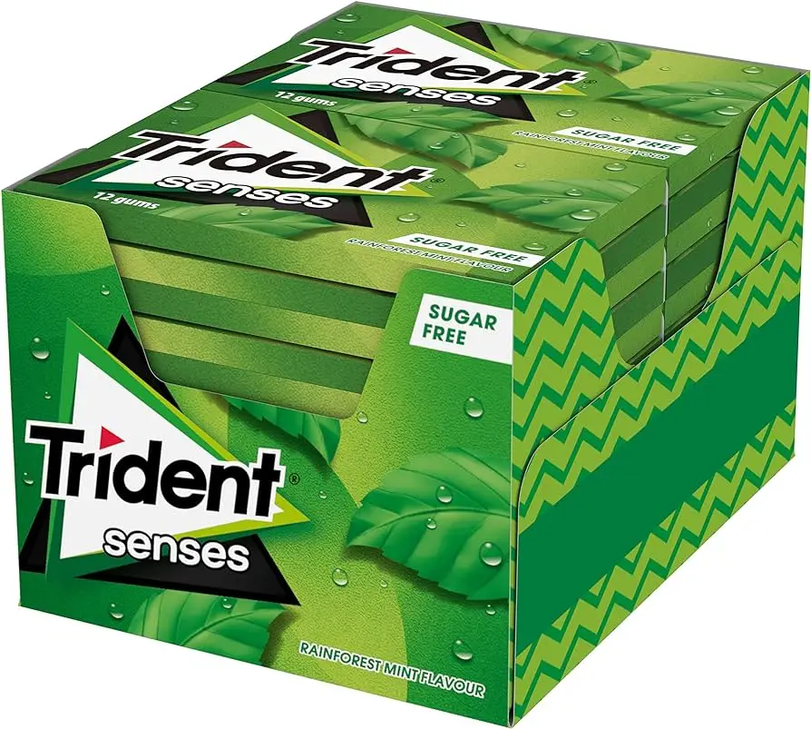 Trident senses sugar free chewing gum with tropical flavor peppermint berry watermelon 23g*12