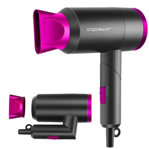 AIGOSTAR Secador de Pelo - Mango Plegable, 2 Velocidades, 3 Temperaturas. Incluye Boquilla Concentradora de Calor. Perfecto para Viajes. 1800W