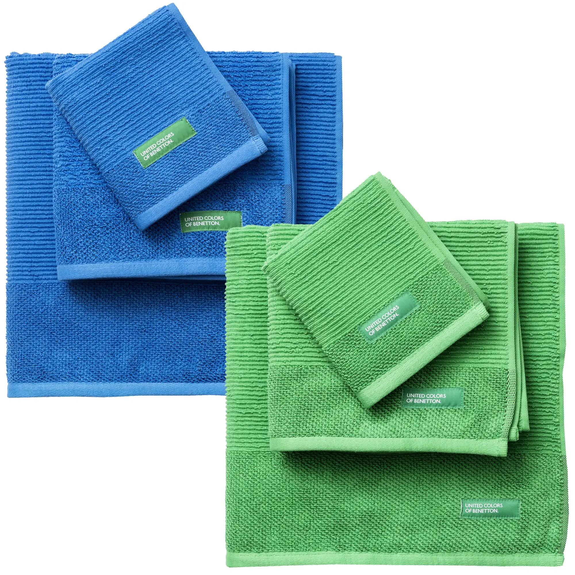 PACK DE 2 SET DE 3 TOALLAS DE BAÑO CADA UNO EN COLOR AZUL Y OTRAS EN VERDE