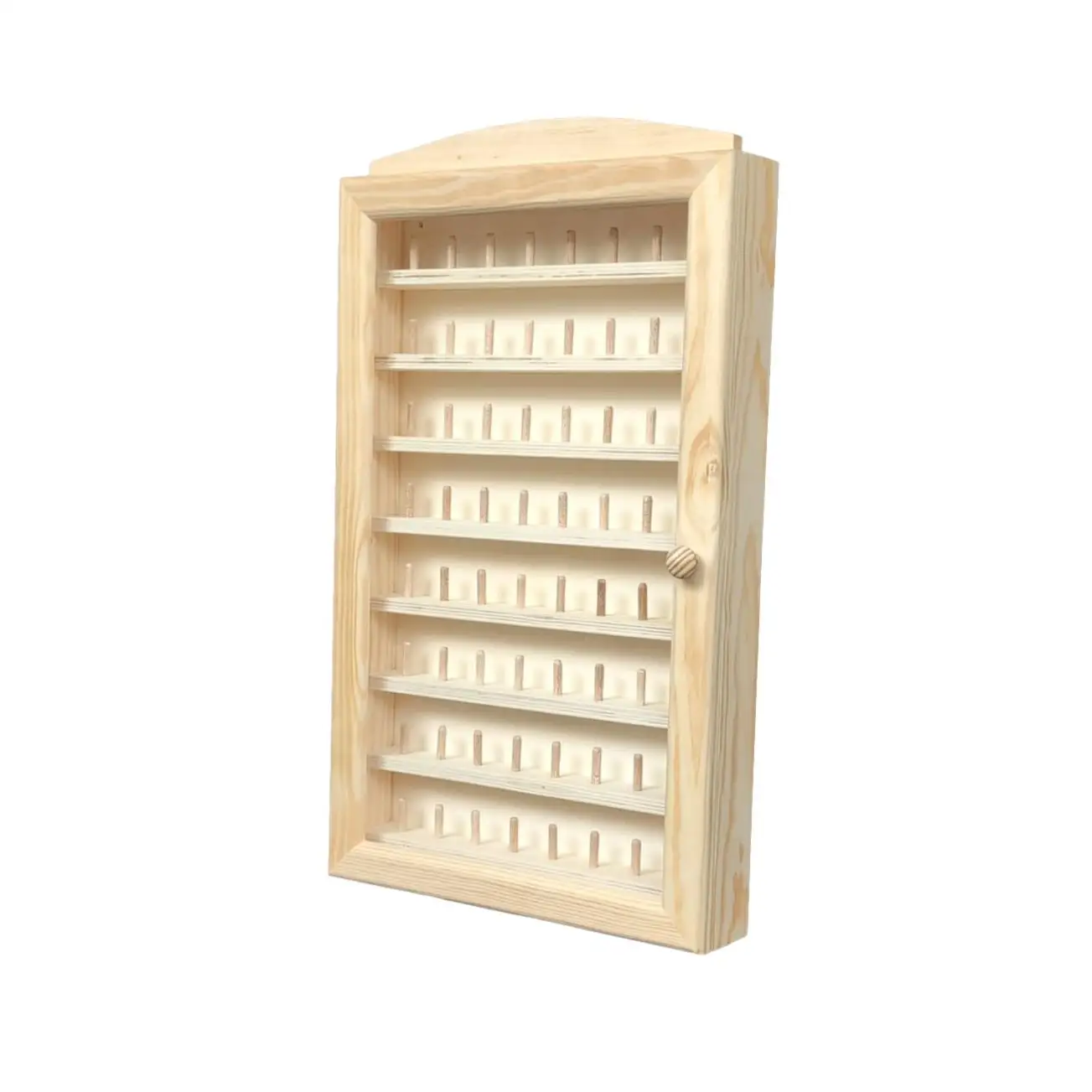 Showcase collections thimbles. For 64 units. In raw wood, can be painted. Includes transparent methacrylate.