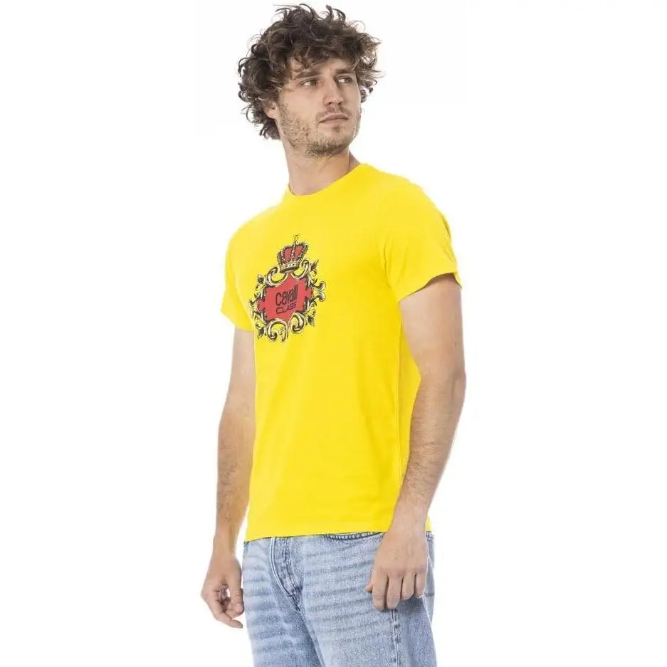 Roberto Cavalli Class Yellow T-shirt for Men, 100% Cotton, Short Sleeve, Round Neck, Casual Fashion, Ideal for Spring/Summer 24.