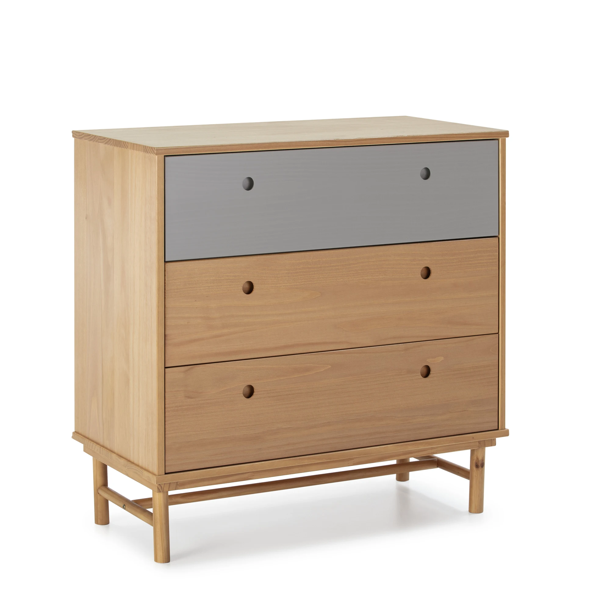 VS Venta-Stock Comoda Magnus 3 Cajones Roble/Gris Elegante y de Grandes Prestaciones