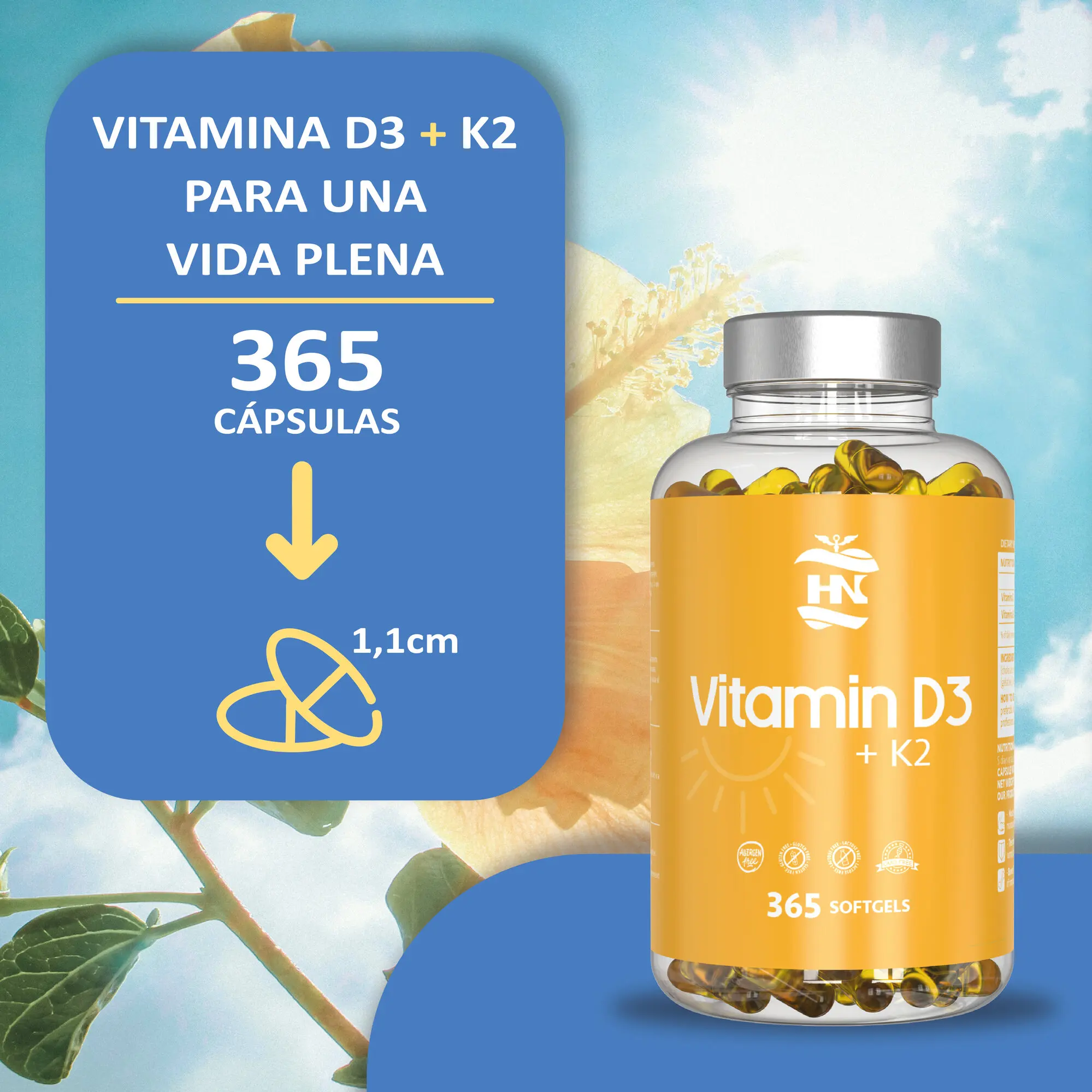 HN - Healthy Nutrition - Pack Omega 3 & Vitamin D3-Bone System-Omega 3 Capsules 2000 mg Fish Oil Base Omega3-120 White Pearls of Fatty Acids Omega 3 800mg EPA - 400mg DHA 1000mg - 365 Vitamin D3 K2 Capsules-Vitamin D (5000) #8