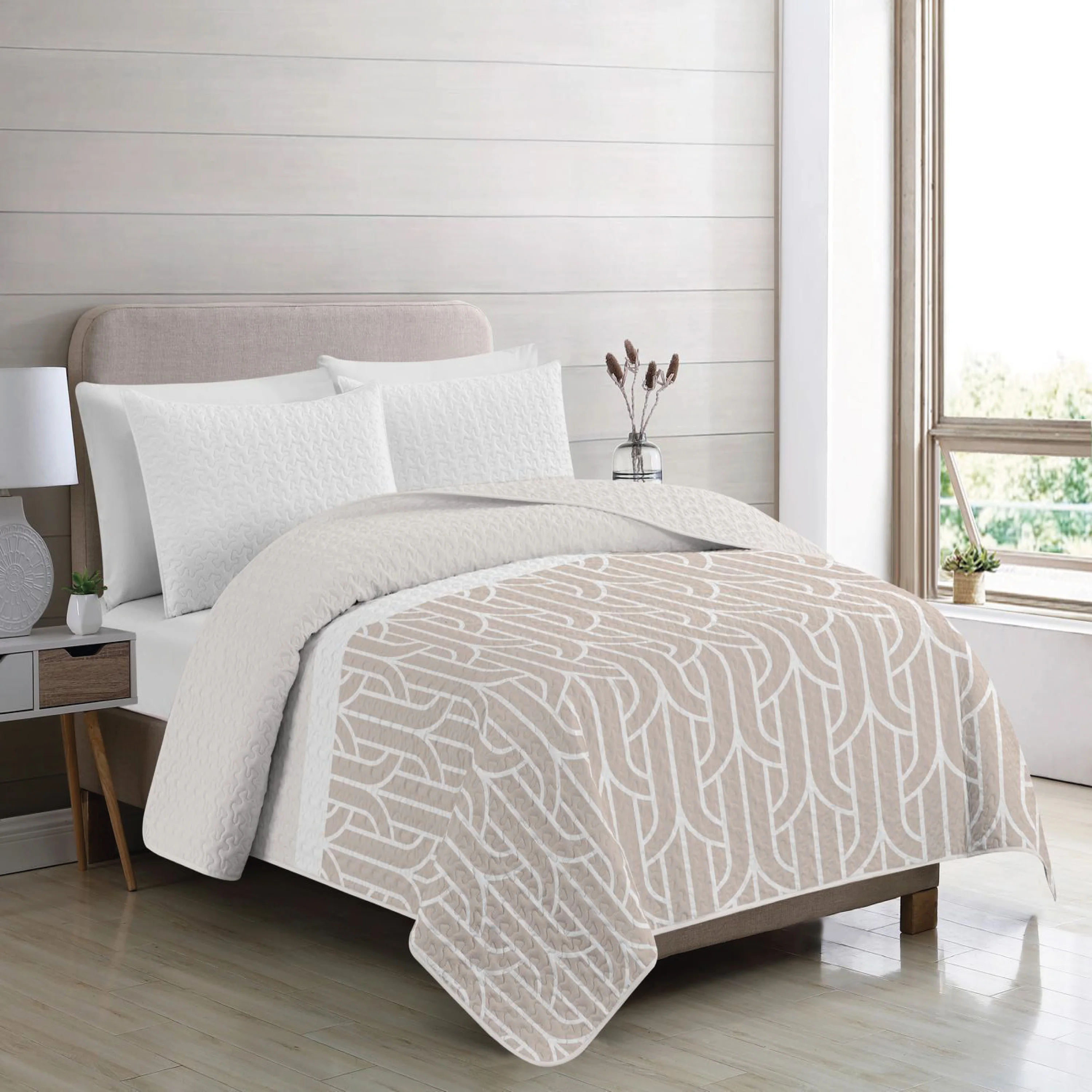 Vivid Torral by Rutes  - Colcha Bouti Verano Back Beige Reversible (NO INCLUYE FUNDAS DE COJINES) Poliéster, Fresquita, Transpirable, Diseño, Primavera, Verano