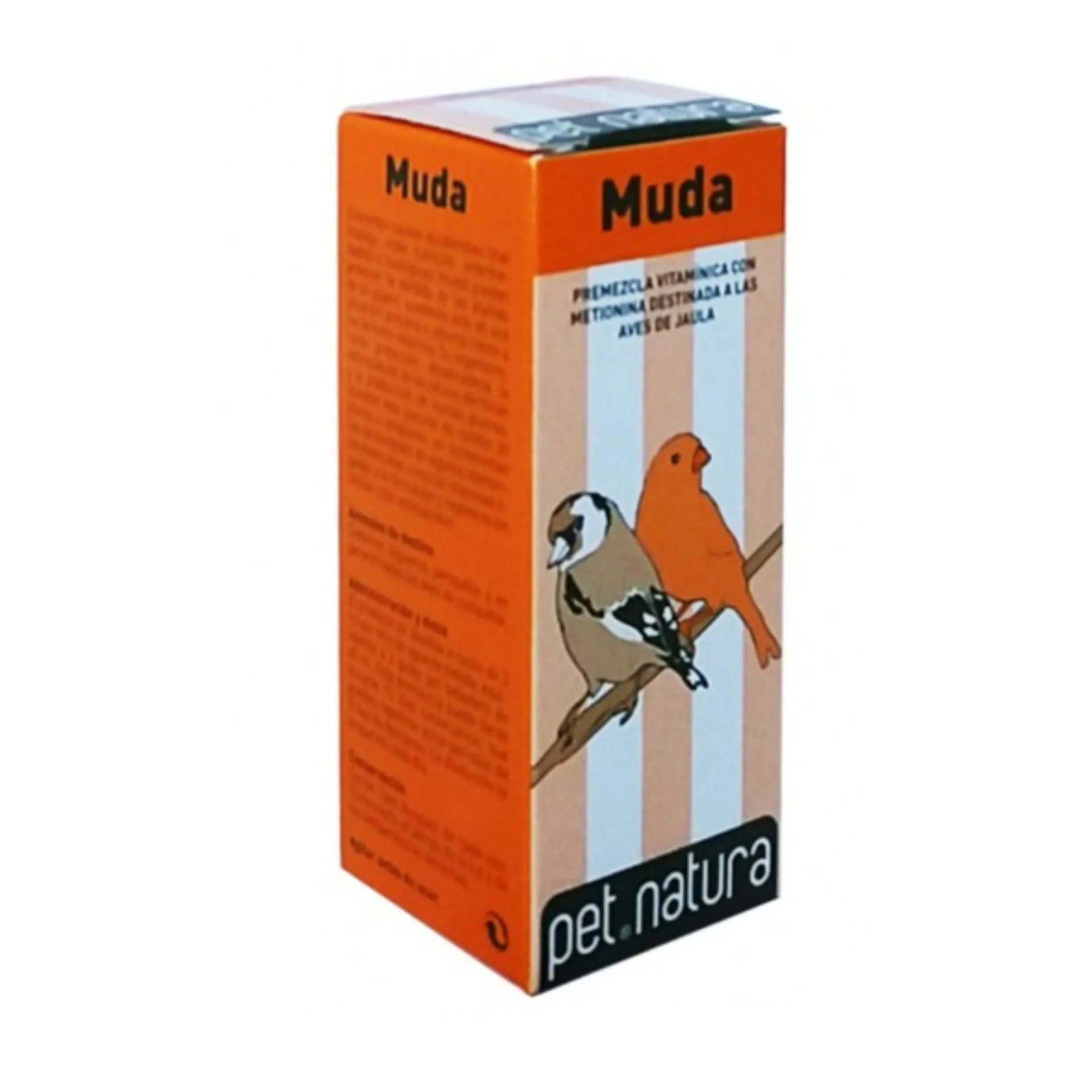 Pet Natura Muda 25ml-complementary food with methionine for cage birds-canaries, goldfinches, parakeets and in general all Pet birds-shortens the molting period, improves the plumage of the breeding and beautifies that of the adults