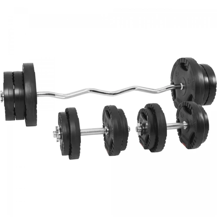 Gorilla Sports Juego de pesas Curl SZ de plástico con agarres de 70 kg