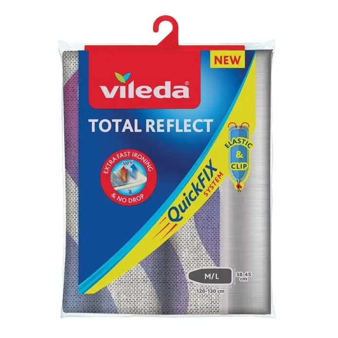 Vileda | Full reflective ironing case | Reflects heat and steam 100% | Quick & Fix system with elastic rubber and improved clip | Prevent condensation | universal 130x45 cm measurement.