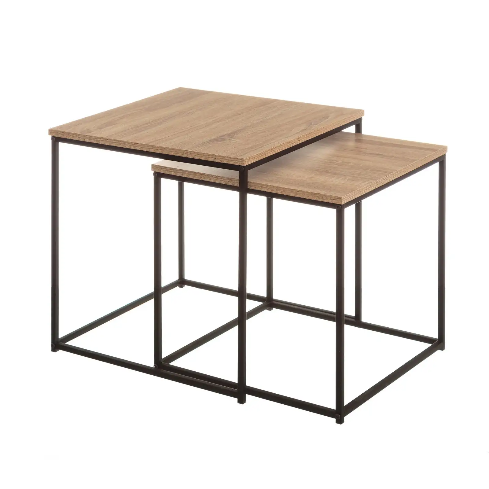 Set de 2 mesitas anidables auxiliares de MDF con patas de metal negro Lola Home