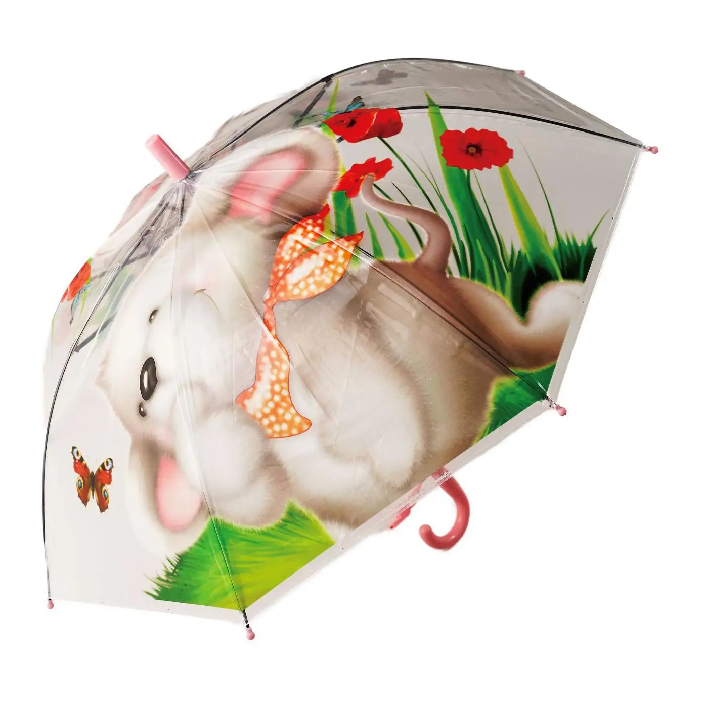 J.S ONDO Paraguas Transparente Bastón Plegable, 50cm Cerrado de NIÑO O NIÑA, Automático, 8 Varillas Resistente Al Viento,DIBUJO ANIMADO CON SILVATO