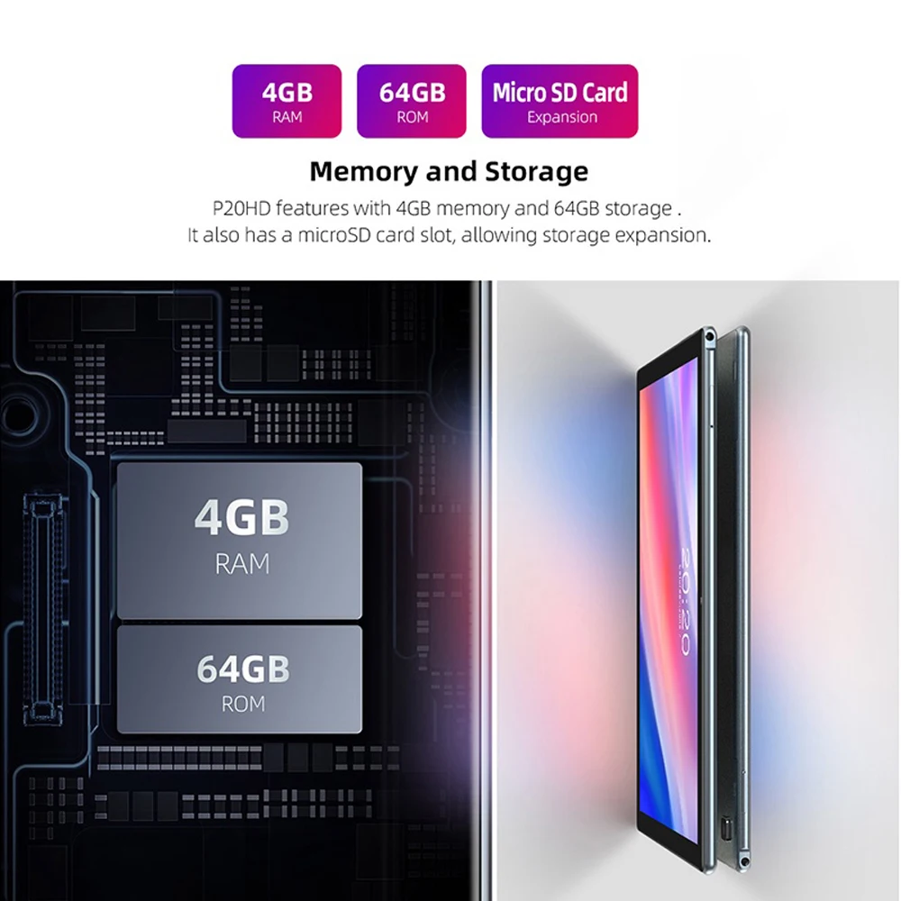 Teclast P20HD Tablet 10,1 Pulgadas Pantalla IPS Resolución 1920*1200, Procesador Octa-Core Unisoc, 4GB RAM + 64GB Almacenamiento, Batería 6000mAh, Compatible con Red 4G 4