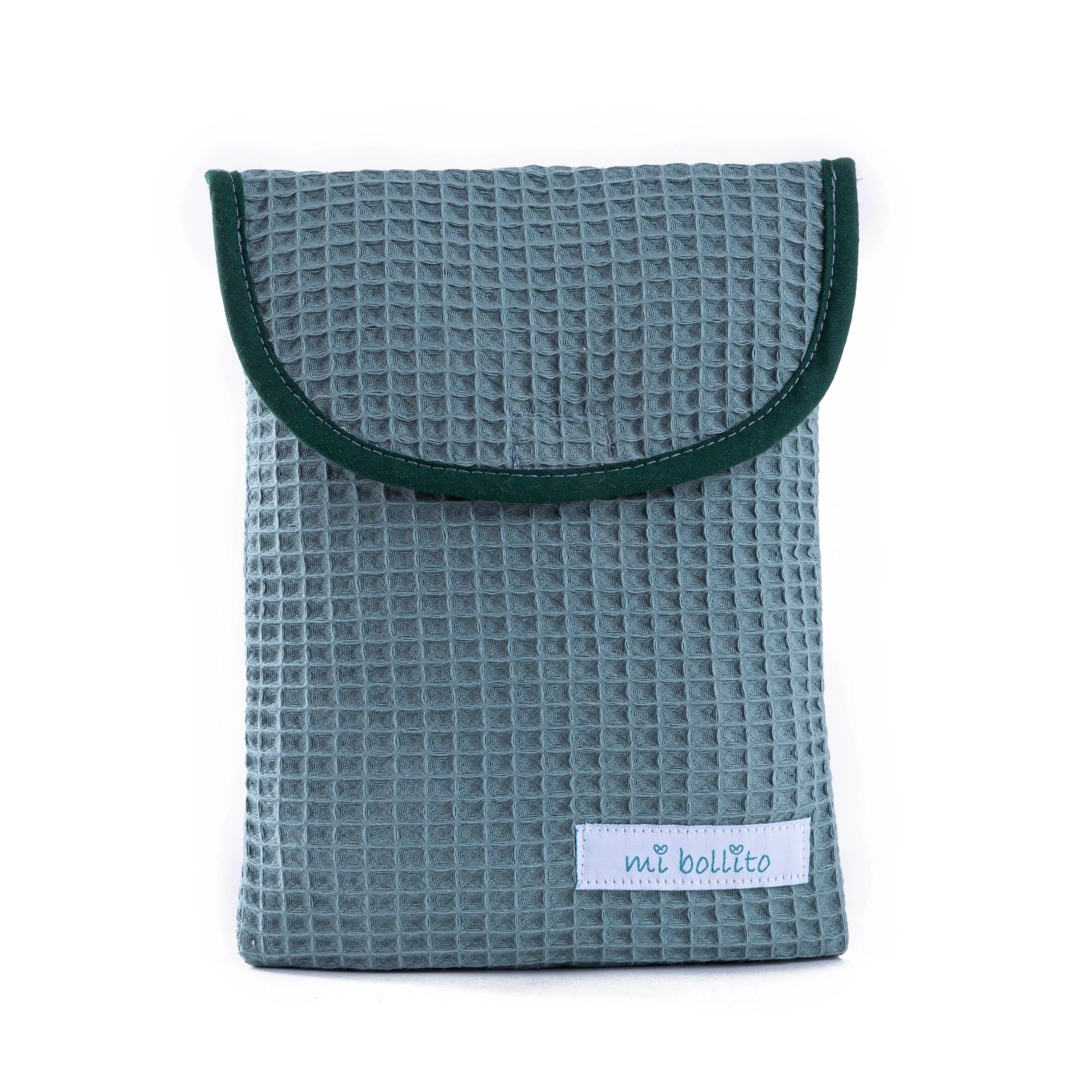 Mi Bollito – Bolsa organizadora de pañales y toallitas de bebé, tejido gofrado 100% algodón, cierre rápido tipo velcro, práctica y elegante. (Verde) -